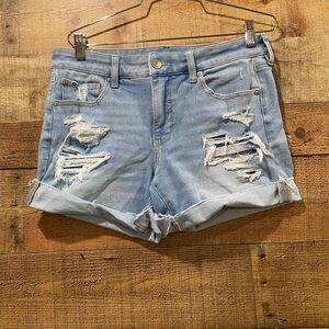 American Eagle Outfitters Light Blue Distressed Rolled-Hem Jean Shorts Size 12
